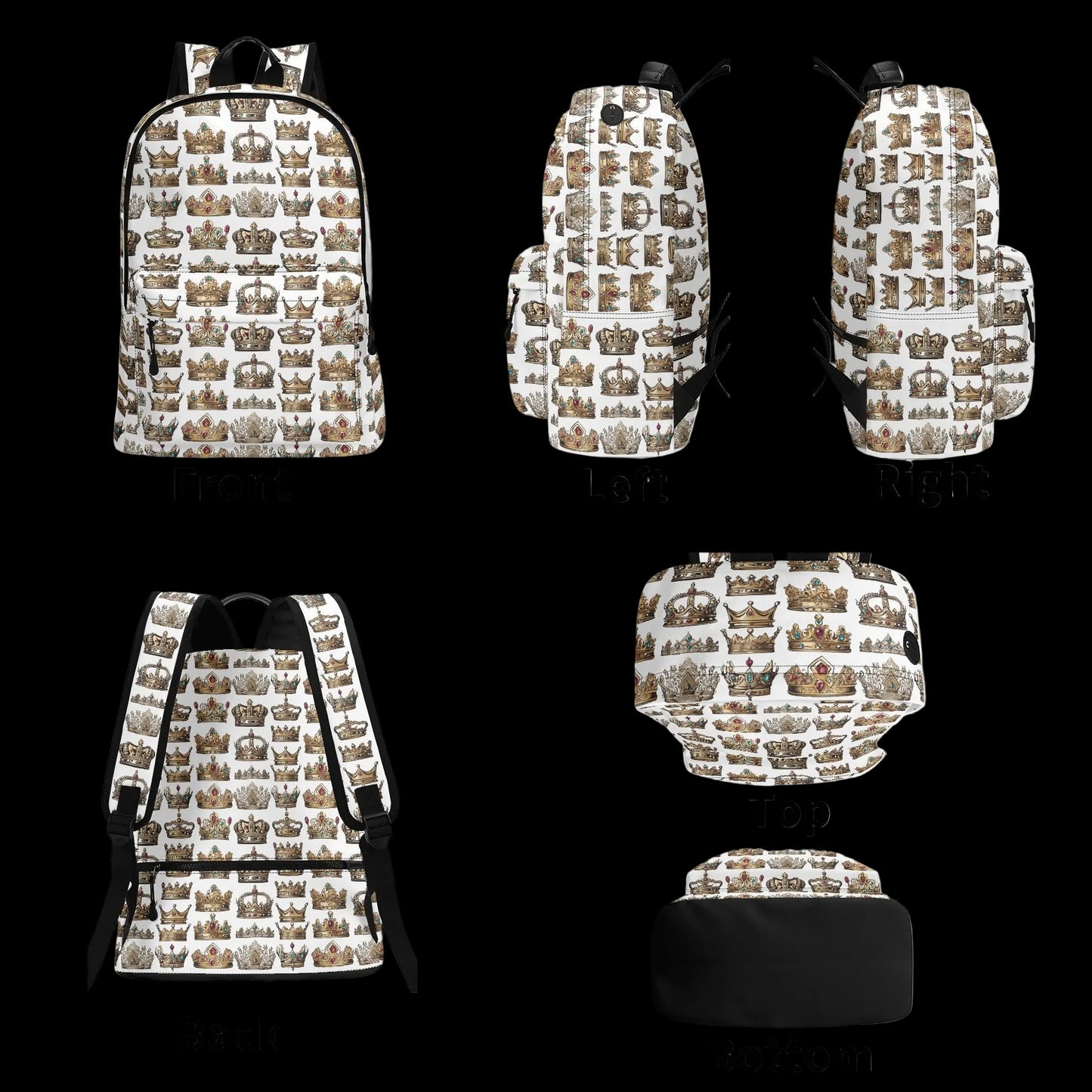 The Monarch white crown print 17-inch backpack with hidden anti-theft back pocket.