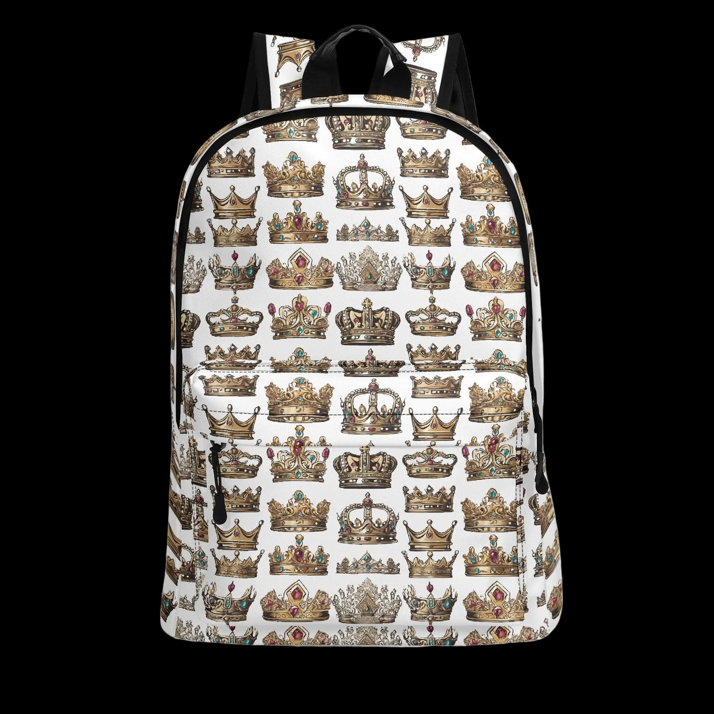 The Monarch white crown print 17-inch backpack with hidden anti-theft back pocket.