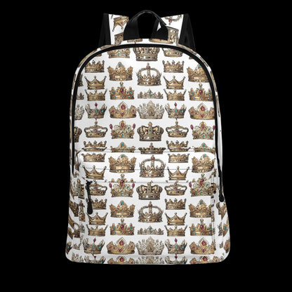 The Monarch white crown print 17-inch backpack with hidden anti-theft back pocket.