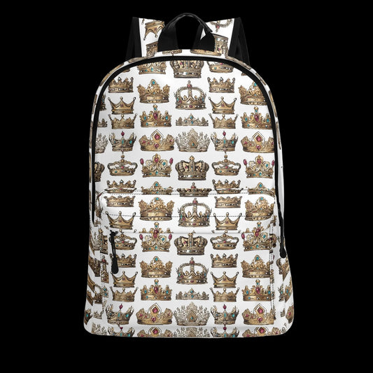 The Monarch white crown print 17-inch backpack with hidden anti-theft back pocket.