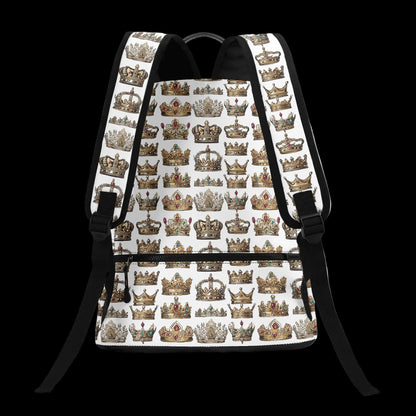 The Monarch white crown print 17-inch backpack with hidden anti-theft back pocket.
