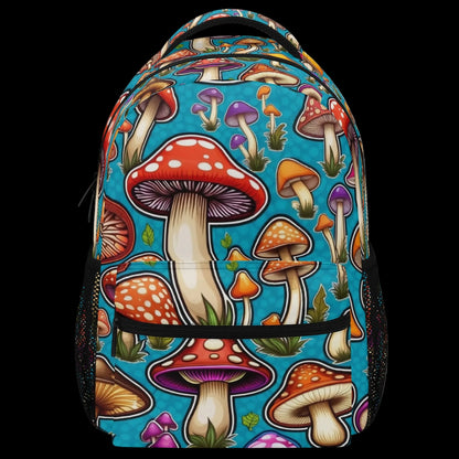 Spore-Seeker mushroom print backpack for school and outdoors.