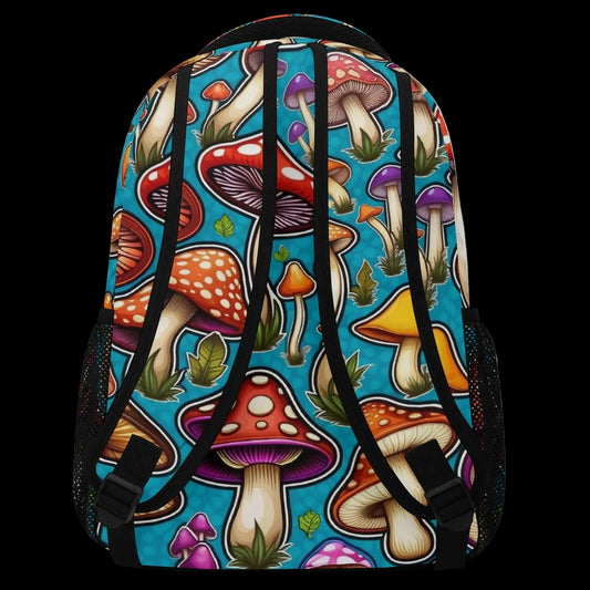 Spore-Seeker mushroom print backpack for school and outdoors.