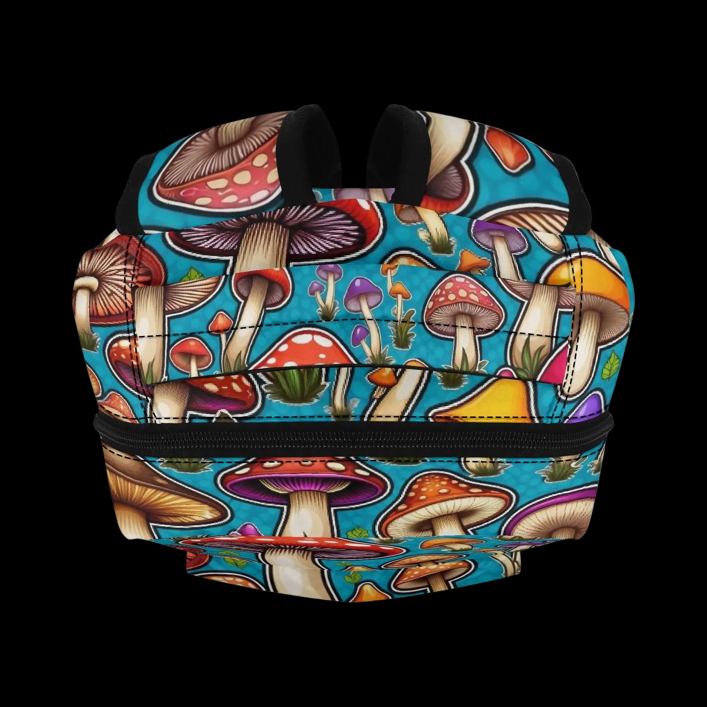 Spore-Seeker mushroom print backpack for school and outdoors.