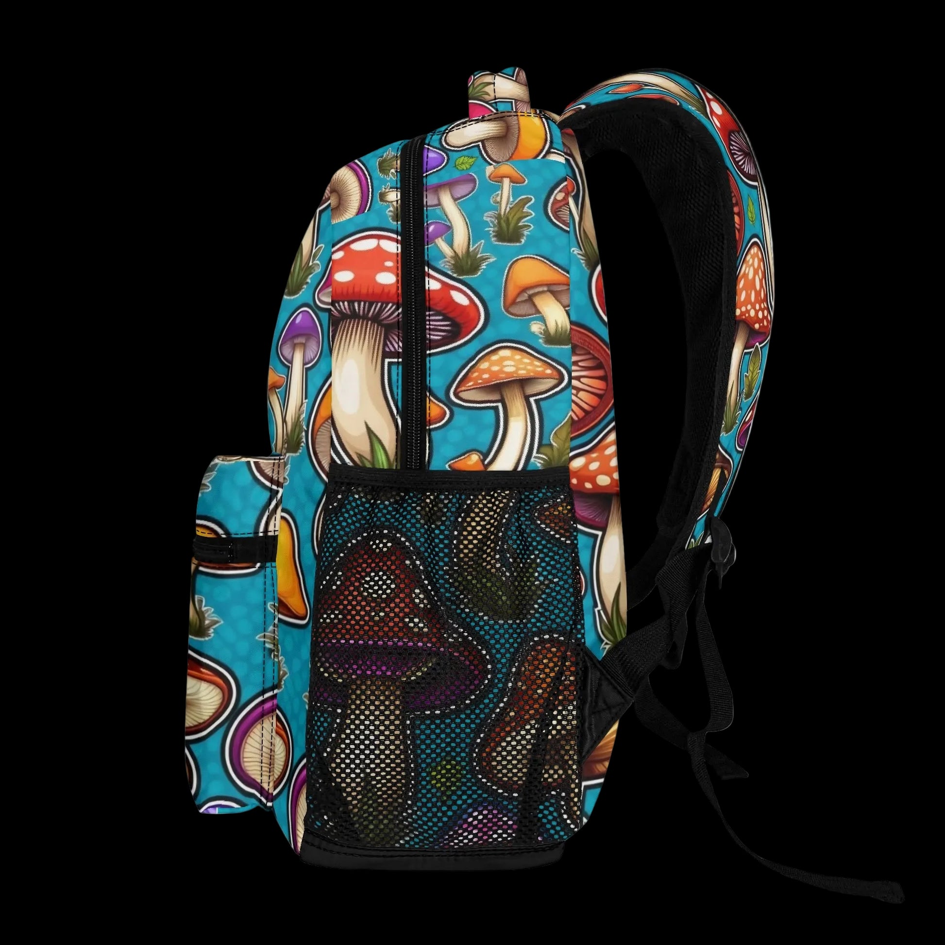 Spore-Seeker mushroom print backpack for school and outdoors.