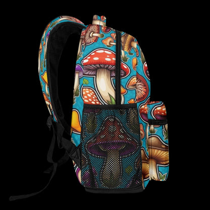 Spore-Seeker mushroom print backpack for school and outdoors.