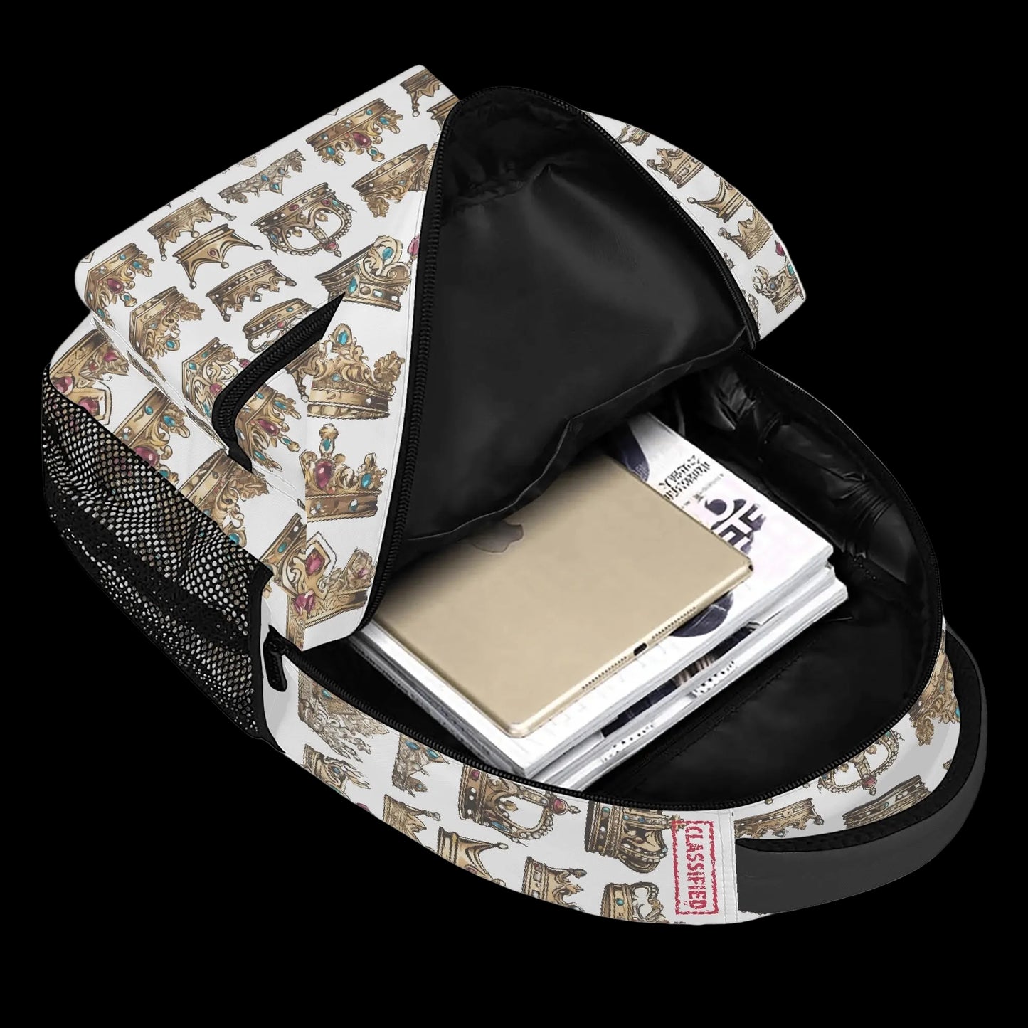 Wide open-access interior of the Heir 15-inch daily pack for school essentials.