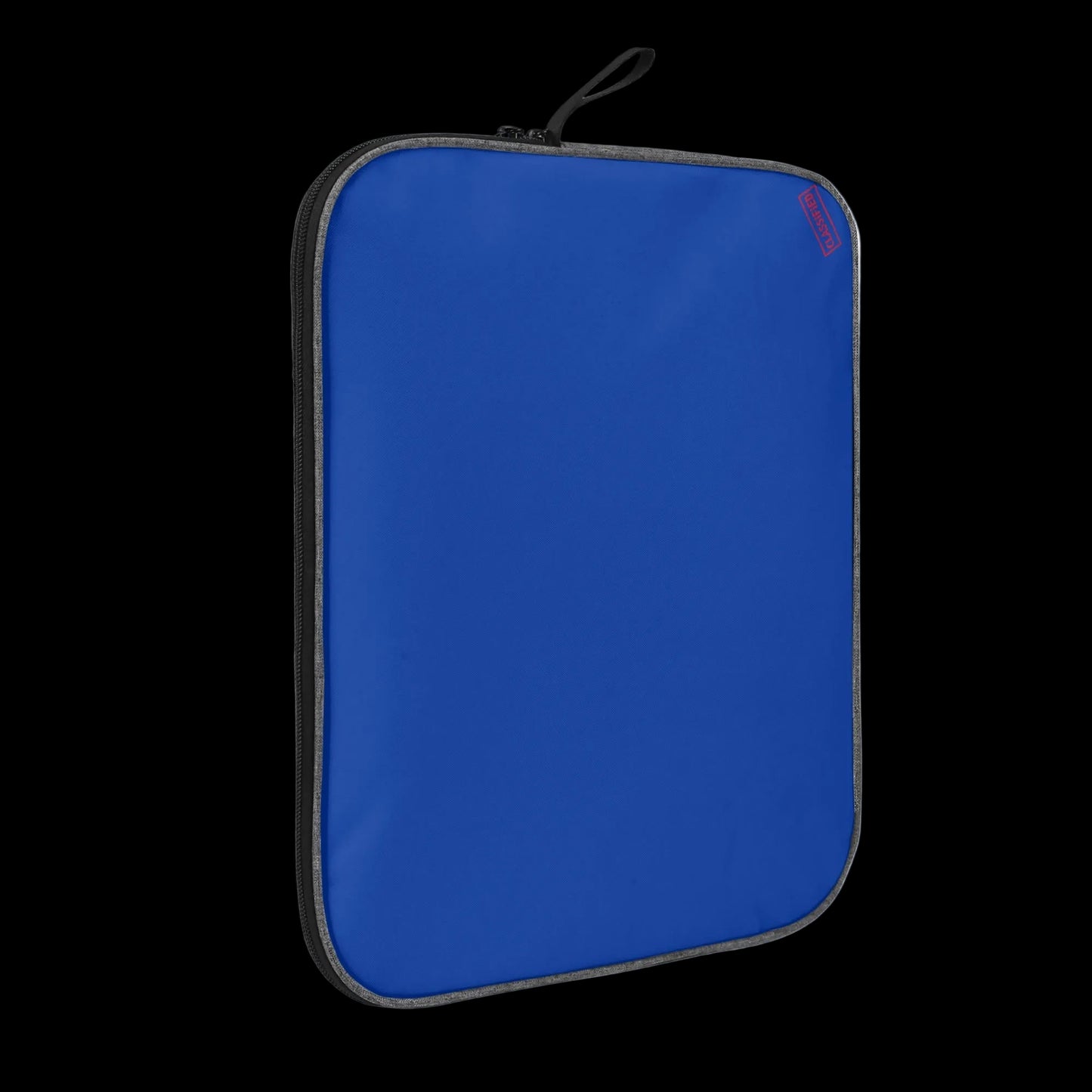 Slim-profile Blue Blank Slate tech sleeve showing the impact-resistant padded edges for MacBook and iPad protection.