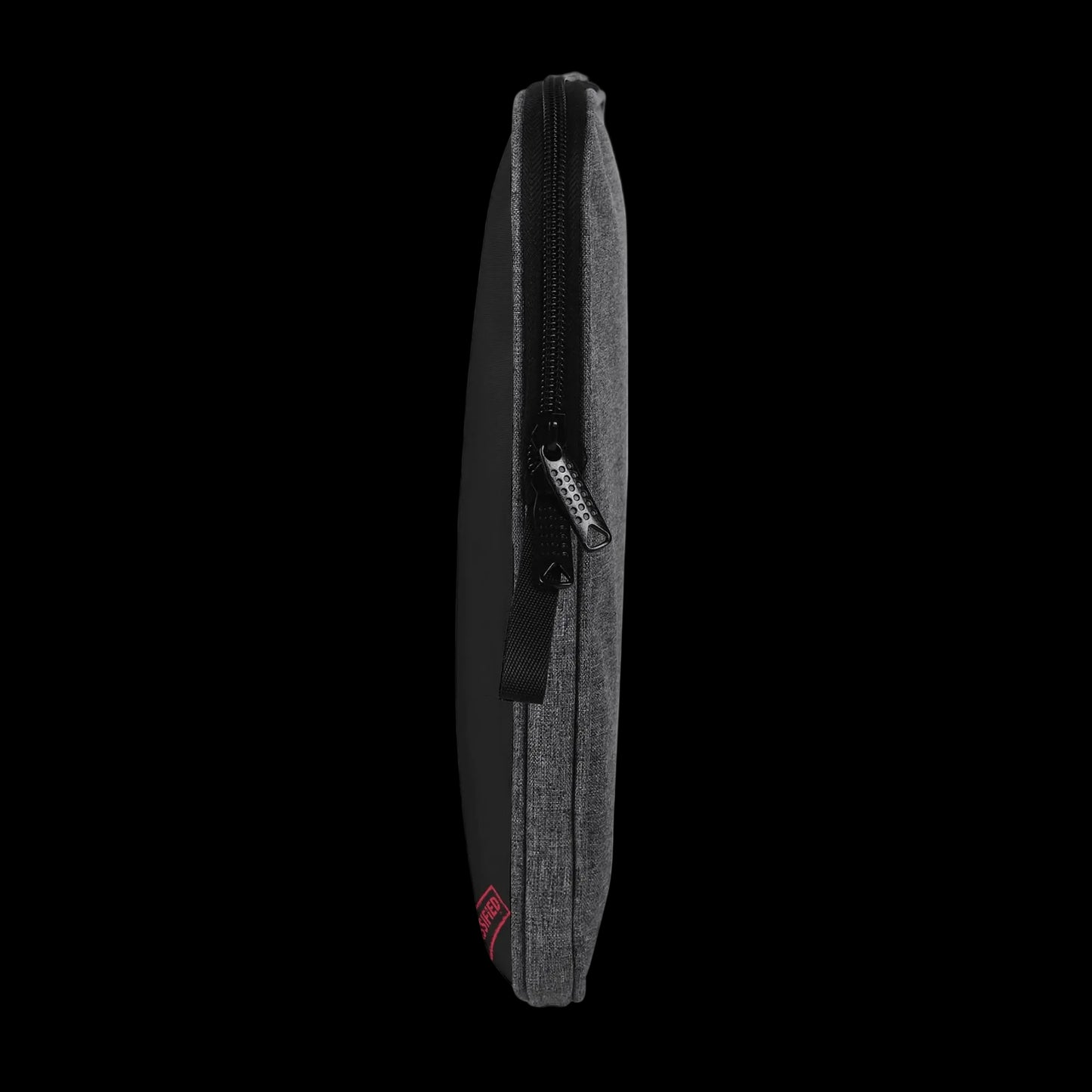 Heavy-duty snag-free zipper detail on the Black Blank Slate Laptop Sleeve for secure, school-ready device storage.